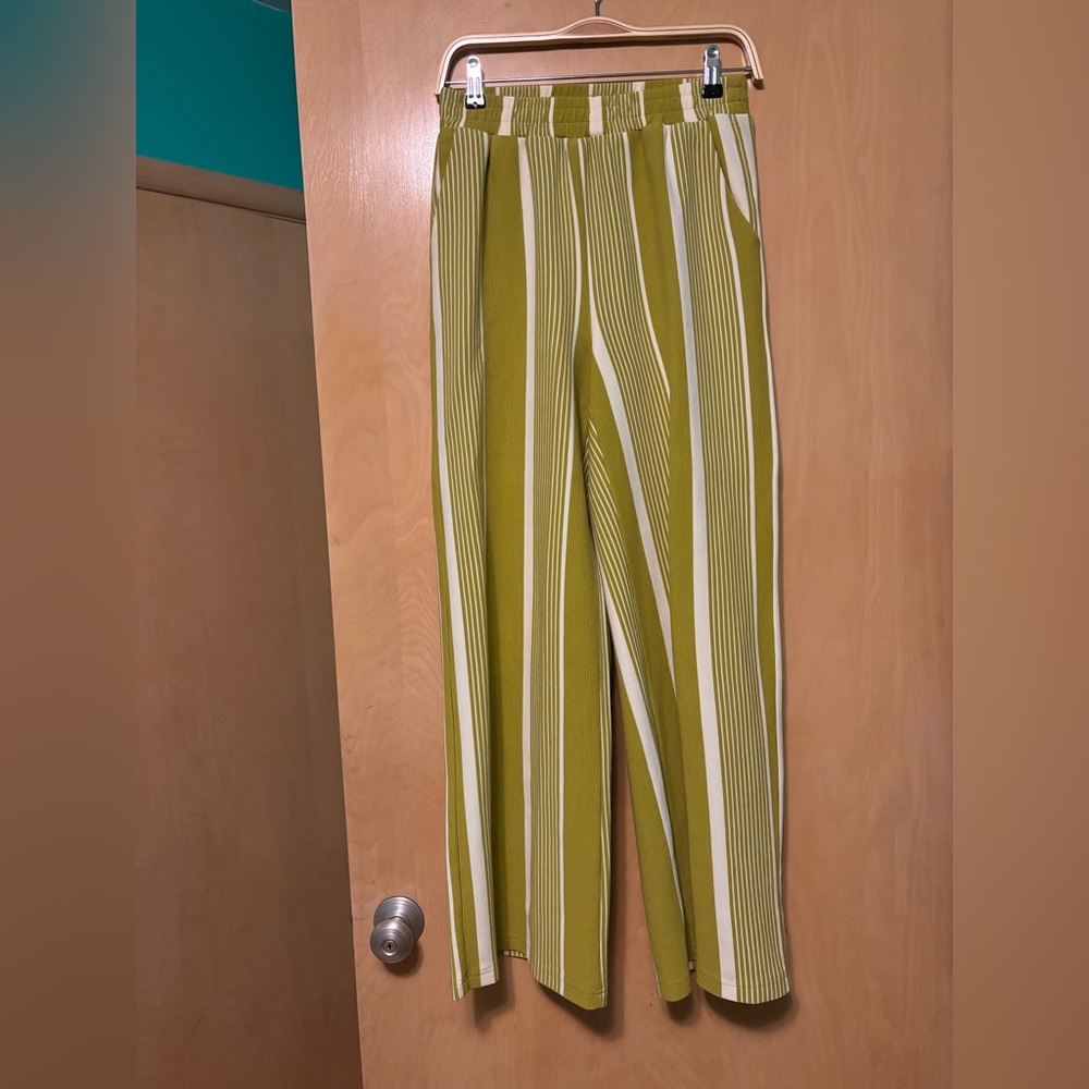 Green and White Striped Pants